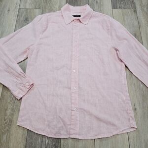 MM Studio Italy 100% Linen Pastel Pink Striped Button Up Shirt Men's Large